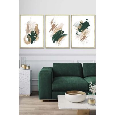 ARTZE - Abstract Green Beige and Gold Oil Strokes - Wall Art ARTZE - Abstract Green Beige and Gold Oil Strokes - Wall Art