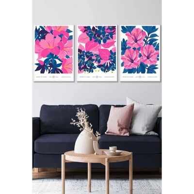 ARTZE - Flower Market Bouquets - White frame - Navy Blue - Wall Art ARTZE - Flower Market Bouquets - White frame - Navy Blue - Wall Art