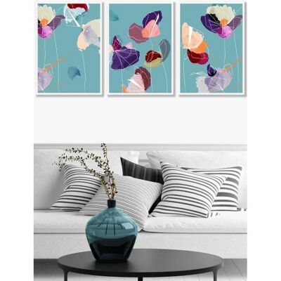 ARTZE - Colorful Spring Flowers Triptych - White Frame - Set of 3 - Wall Art ARTZE - Colorful Spring Flowers Triptych - White Frame - Set of 3 - Wall Art