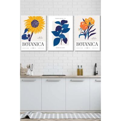 ARTZE - Flower Market Sunflower Yellow Blue - White Frame - Set of 3 - Wall Art ARTZE - Flower Market Sunflower Yellow Blue - White Frame - Set of 3 - Wall Art