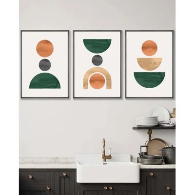 ARTZE Mid Century Graphical Shapes - Green Orange Yellow - Dark Grey Frame - 45x62 cm Wall Art ARTZE Mid Century Graphical Shapes - Green Orange Yellow - Dark Grey Frame - 45x62 cm Wall Art