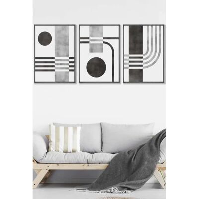 ARTZE - Mid Century Graphical Shapes - Dark Grey - Framed - Set of 3 - Wall Art ARTZE - Mid Century Graphical Shapes - Dark Grey - Framed - Set of 3 - Wall Art