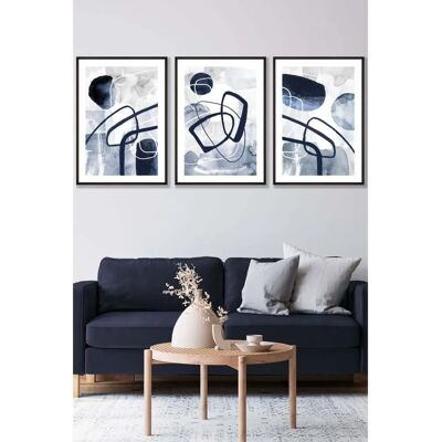ARTZE - Abstract Navy Blue Watercolour Shapes - Wall Art ARTZE - Abstract Navy Blue Watercolour Shapes - Wall Art