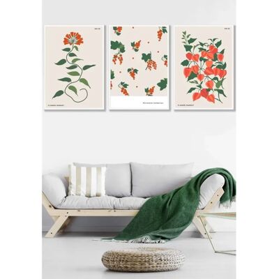 ARTZE - Vintage Graphical Orange Flower Market - Wall Art ARTZE - Vintage Graphical Orange Flower Market - Wall Art