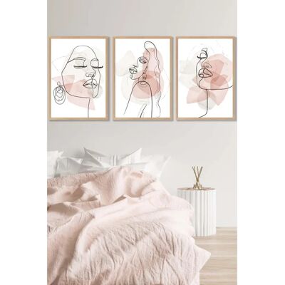 ARTZE - Set of 3 Abstract Faces - Oak Framed ARTZE - Set of 3 Abstract Faces - Oak Framed