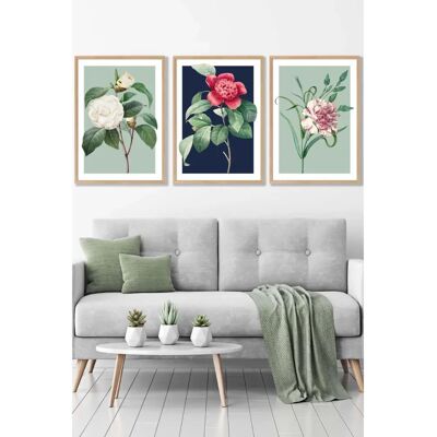 ARTZE - Vintage Flowers Camellia Blue and Green - Oak Framed ARTZE - Vintage Flowers Camellia Blue and Green - Oak Framed