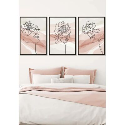 ARTZE - Female Line Art Floral Faces - Pink - Wall Art ARTZE - Female Line Art Floral Faces - Pink - Wall Art