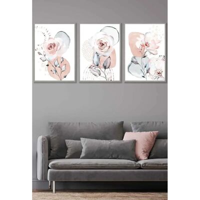 ARTZE - Set of 3 Light Grey Framed - Wall Art ARTZE - Set of 3 Light Grey Framed - Wall Art