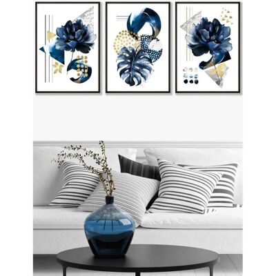 ARTZE - Blue-Gold Botanical Wall Art Set - Black - Wall Art ARTZE - Blue-Gold Botanical Wall Art Set - Black - Wall Art