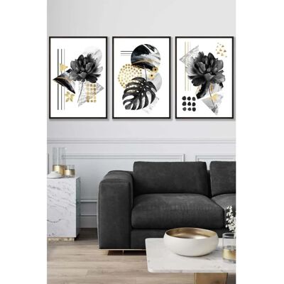 ARTZE - Set of 3 - Black Framed - Abstract Botanical - Wall Art ARTZE - Set of 3 - Black Framed - Abstract Botanical - Wall Art