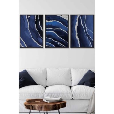 ARTZE - Abstract Navy Blue Silver Strokes - Framed - Wall Art ARTZE - Abstract Navy Blue Silver Strokes - Framed - Wall Art