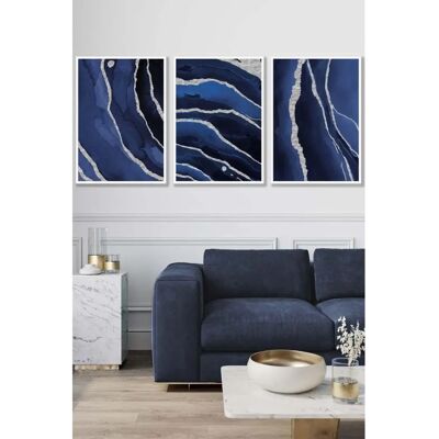 ARTZE - Abstract Navy Blue Silver Strokes - Framed ARTZE - Abstract Navy Blue Silver Strokes - Framed