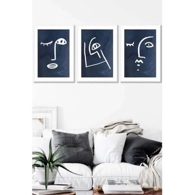 ARTZE - Abstract Line Art Faces Set - Navy on White - Wall Art ARTZE - Abstract Line Art Faces Set - Navy on White - Wall Art