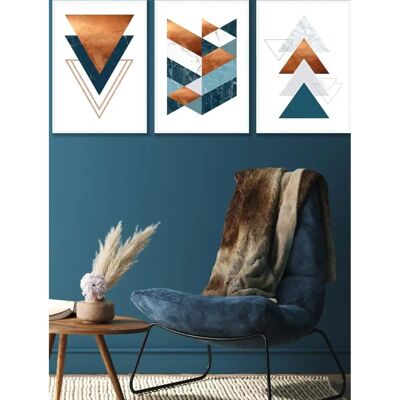 ARTZE - Set of 3 White Framed Mid Century Teal Orange Abstract Geometric - Wall Art ARTZE - Set of 3 White Framed Mid Century Teal Orange Abstract Geometric - Wall Art