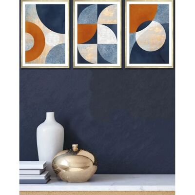 ARTZE - Geometric Circles - Navy Blue Orange Gold - Wall Art ARTZE - Geometric Circles - Navy Blue Orange Gold - Wall Art