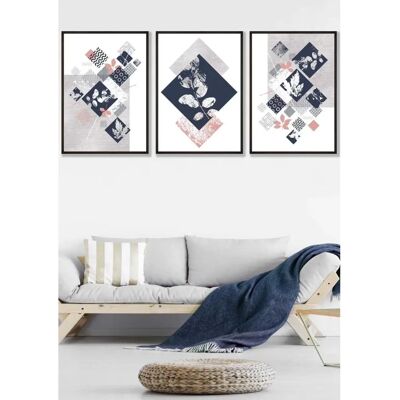 ARTZE - Graphical Abstract Floral - Blue Grey - Black Frame - Wall Art ARTZE - Graphical Abstract Floral - Blue Grey - Black Frame - Wall Art