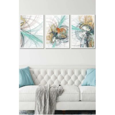 ARTZE - Set 3 White Framed Abstract Fractal - Green Yellow Grey - Wall Art ARTZE - Set 3 White Framed Abstract Fractal - Green Yellow Grey - Wall Art