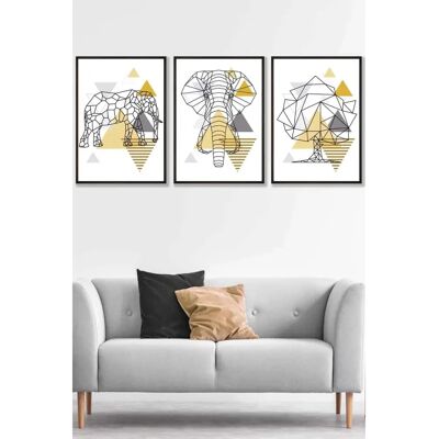 ARTZE - Geometric Line Art Elephant Set - Framed - Art ARTZE - Geometric Line Art Elephant Set - Framed - Art