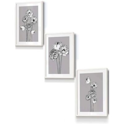 ARTZE Sketch Art Peonies on Grey - 33x45 cm - Framed - Wall Art ARTZE Sketch Art Peonies on Grey - 33x45 cm - Framed - Wall Art