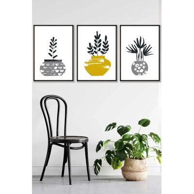 ARTZE - Scandi Yellow Grey Cactus Pots - Framed Wall Art ARTZE - Scandi Yellow Grey Cactus Pots - Framed Wall Art