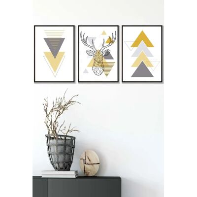 ARTZE - Geometric Line Art - Yellow Stag - Triangles - Wall Art ARTZE - Geometric Line Art - Yellow Stag - Triangles - Wall Art