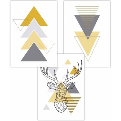 ARTZE - Geometric Line Art Stag Head - Yellow - Poster ARTZE - Geometric Line Art Stag Head - Yellow - Poster