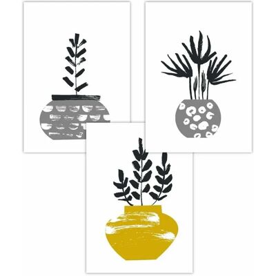 ARTZE - Scandi Cactus Pots - Yellow Grey - Poster ARTZE - Scandi Cactus Pots - Yellow Grey - Poster