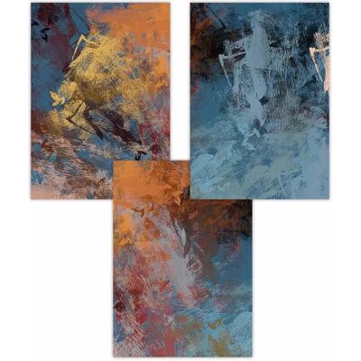 ARTZE - Cerulean Dream Triptych - Orange Blue - Poster ARTZE - Cerulean Dream Triptych - Orange Blue - Poster