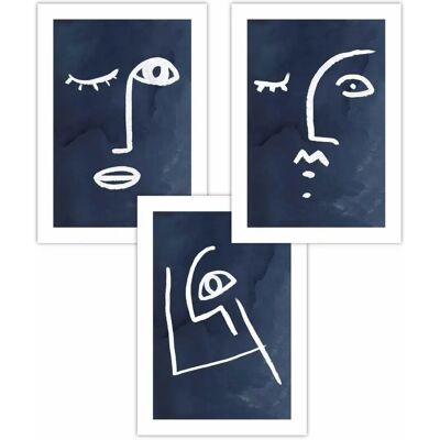 ARTZE - Navy White Abstract Line Art Faces - Navy White ARTZE - Navy White Abstract Line Art Faces - Navy White