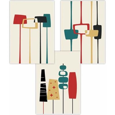 ARTZE - Mid Century Modern - Teal - Red - Poster Set ARTZE - Mid Century Modern - Teal - Red - Poster Set