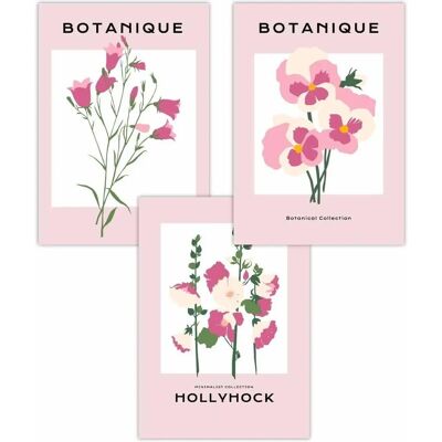 ARTZE - Pink Hollyhock Flower Market - Set of 3 - Poster ARTZE - Pink Hollyhock Flower Market - Set of 3 - Poster