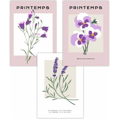ARTZE - Vintage Lilac Posters - Lilac Purple - Set of 3 - Poster ARTZE - Vintage Lilac Posters - Lilac Purple - Set of 3 - Poster