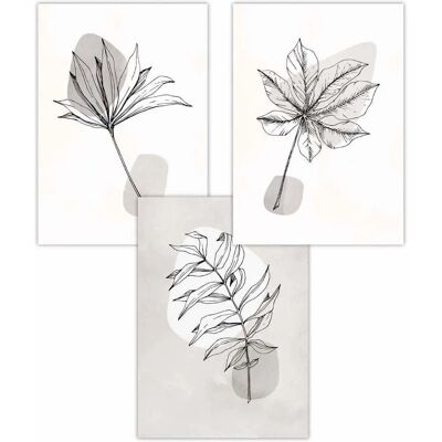ARTZE - Grey Beige Sketch Leaves - 3-Piece - 30x42 cm - Poster ARTZE - Grey Beige Sketch Leaves - 3-Piece - 30x42 cm - Poster