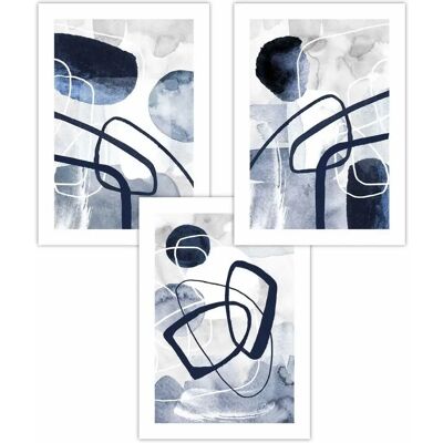ARTZE - Abstract Navy Blue Watercolour Shapes - Set of 3 - Poster ARTZE - Abstract Navy Blue Watercolour Shapes - Set of 3 - Poster