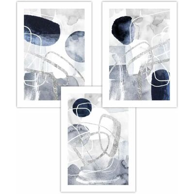ARTZE - NavyBlue Silver Watercolor Shapes - Poster ARTZE - NavyBlue Silver Watercolor Shapes - Poster