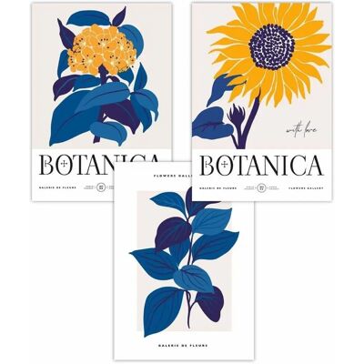 ARTZE - Bright Blue Flower Market Yellow Sunflower - Blue Flower Market - Yellow Sunflower - Poster set ARTZE - Bright Blue Flower Market Yellow Sunflower - Blue Flower Market - Yellow Sunflower - Poster set