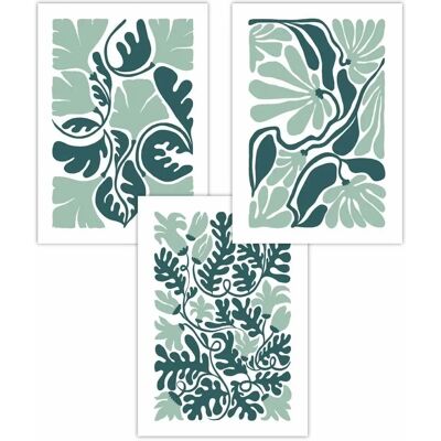 ARTZE - Boho Green White Floral - Set of 3 - Poster ARTZE - Boho Green White Floral - Set of 3 - Poster