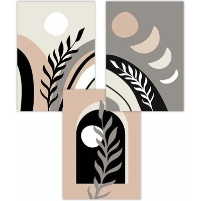 ARTZE - Boho Abstract Botanical Set - Black Beige Grey - Poster ARTZE - Boho Abstract Botanical Set - Black Beige Grey - Poster