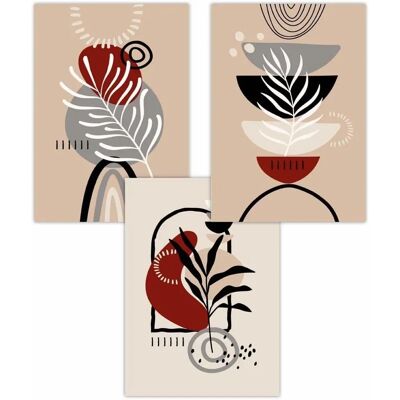 ARTZE - Boho Abstract Floral Set - 3-Piece - Art Posters ARTZE - Boho Abstract Floral Set - 3-Piece - Art Posters