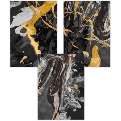 ARTZE - Abstract Black Yellow Fluid Splatters - Set of 3 - Poster ARTZE - Abstract Black Yellow Fluid Splatters - Set of 3 - Poster