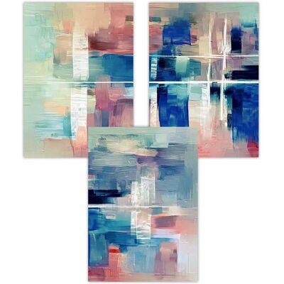ARTZE - Geometric Abstract Strokes - 3-piece Blue Pink Poster ARTZE - Geometric Abstract Strokes - 3-piece Blue Pink Poster