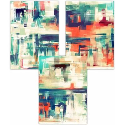 ARTZE - Geometric Abstract Strokes - Blue Teal Red - Poster Set ARTZE - Geometric Abstract Strokes - Blue Teal Red - Poster Set