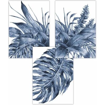 ARTZE - Tropical Leaves Navy Blue - Set of 3 - 30x42 cm - Art Posters ARTZE - Tropical Leaves Navy Blue - Set of 3 - 30x42 cm - Art Posters