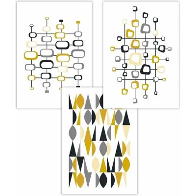 ARTZE - Mid Century Graphical Yellow Grey - Set of 3 - Poster ARTZE - Mid Century Graphical Yellow Grey - Set of 3 - Poster