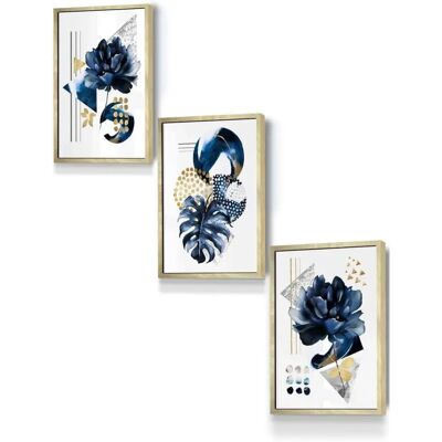 ARTZE - Blue Gold Botanical Wall Art - Gold Framed - Wall Art ARTZE - Blue Gold Botanical Wall Art - Gold Framed - Wall Art