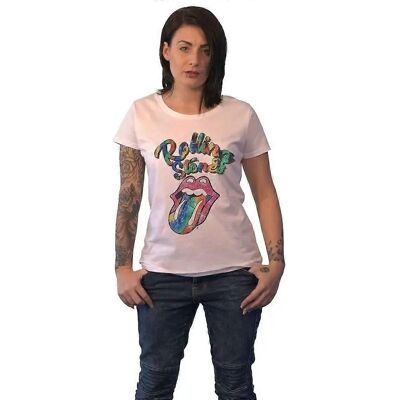 The Rolling Stones Women's Tie Dye Cotton T-Shirt - White - Size: 8 - T-Shirt The Rolling Stones Women's Tie Dye Cotton T-Shirt - White - Size: 8 - T-Shirt