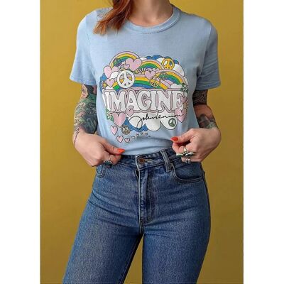 John Lennon Womens Rainbows Love Peace Cotton T-Shirt - T-Shirt John Lennon Womens Rainbows Love Peace Cotton T-Shirt - T-Shirt