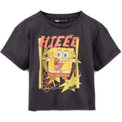 SpongeBob SquarePants Charcoal Grey/Yellow Crop Top - Crop Top SpongeBob SquarePants Charcoal Grey/Yellow Crop Top - Crop Top