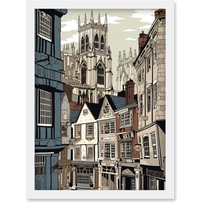Artery8 - Shambles Street Cityscape - A4 - White - Wall Art Artery8 - Shambles Street Cityscape - A4 - White - Wall Art