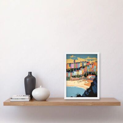 Artery8 - Tenby Castle Beach Coastal Town Summer in Wales - A4 - White - Framed wall art Artery8 - Tenby Castle Beach Coastal Town Summer in Wales - A4 - White - Framed wall art